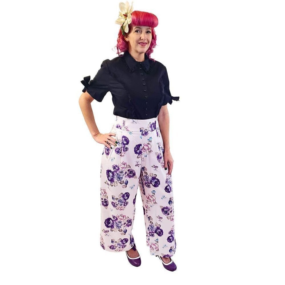 Chicstar Soft Tie-Waist Pants in Purple Floral